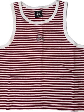 Stussy Kids Burgundy and White Striped Tank. Brand New Size 12